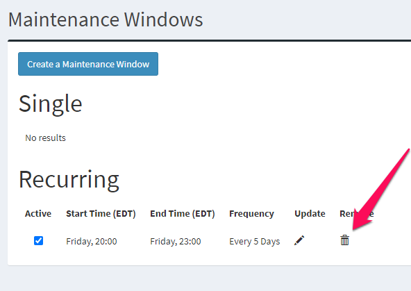 Deleting the Maintanence Window