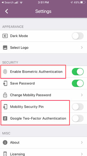 Mobility security options