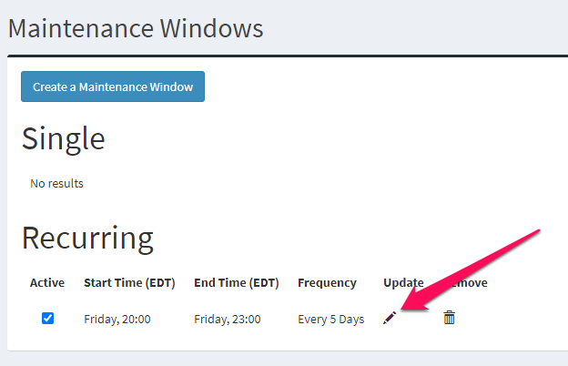 Updating Maintancnce Windows